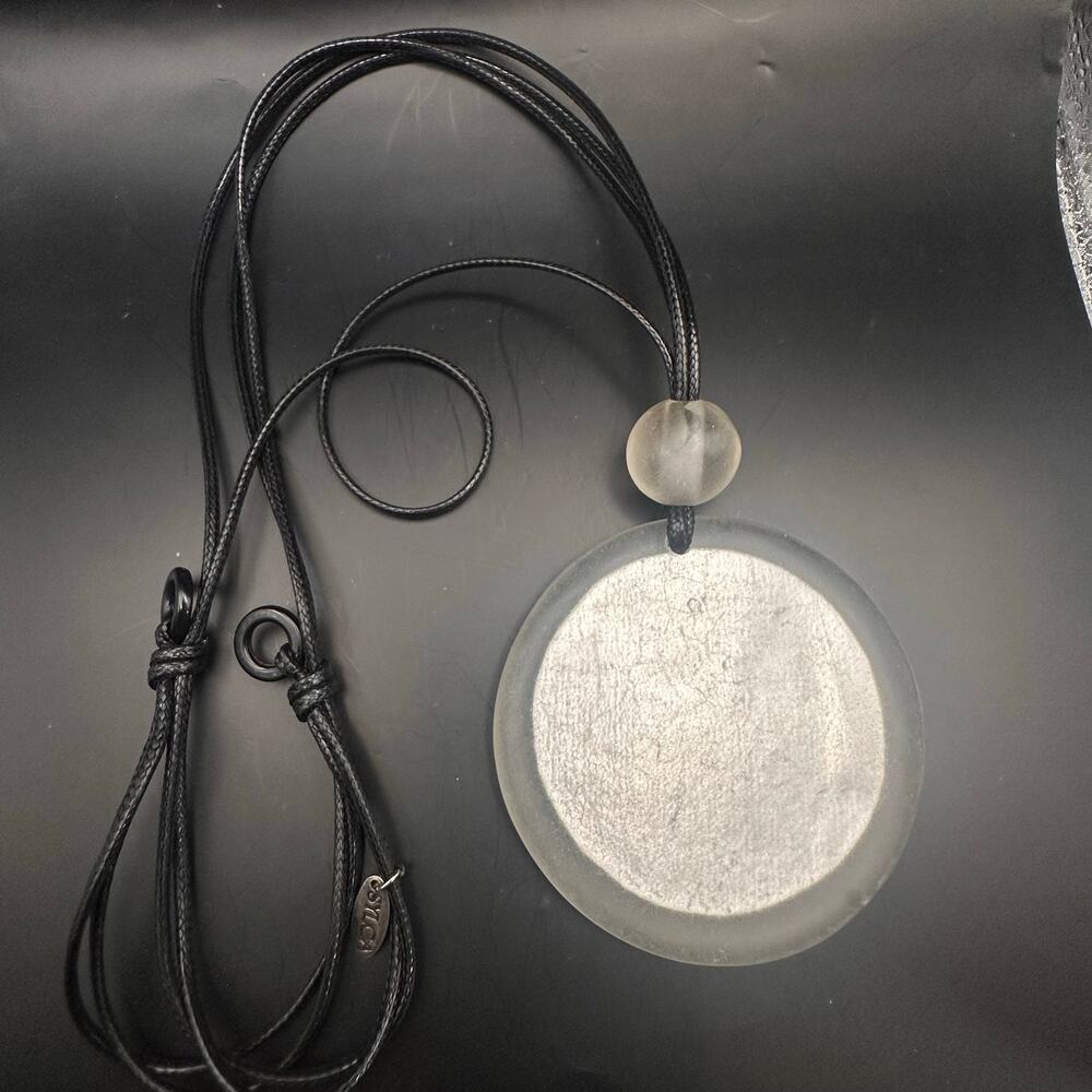 SYLCA Designs Silver Black Necklace Round Modern Contemporary Lagenlook Jewelry